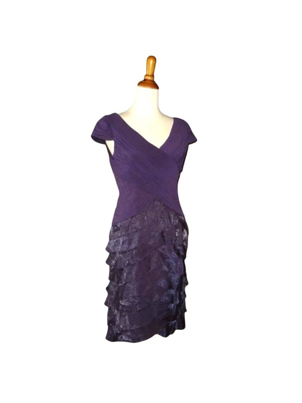 🆕 ADRIANNA PAPELL Jersey Taffeta Shutter Pleat Cocktail Dress Purple 8 - Picture 2 of 9